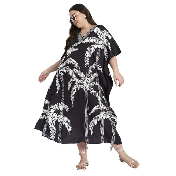 Gypsie Blu Black Polyester Caftan Dress Plus Size Kimono Maxi Dresses for Women - Picture 5 of 8